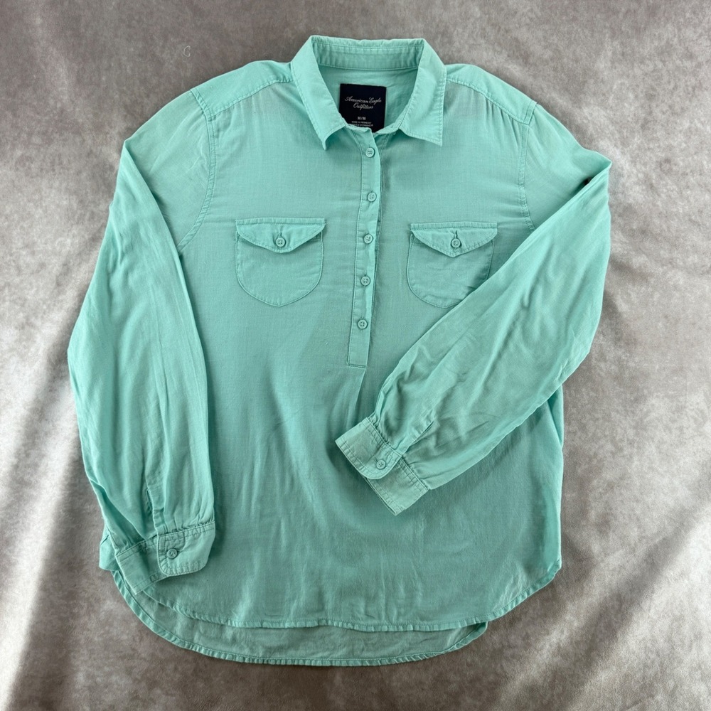 American Eagle Outfitters Womens Mint Green Cotton Button Down Shirt Size Medium